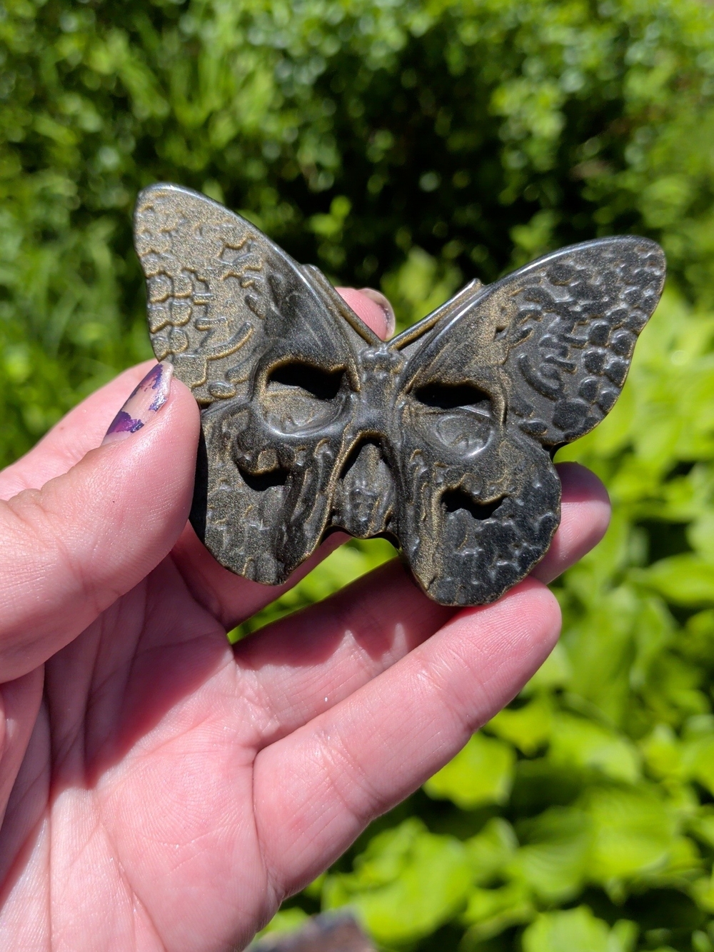 Gold Sheen Obsidian Butterfly Skull